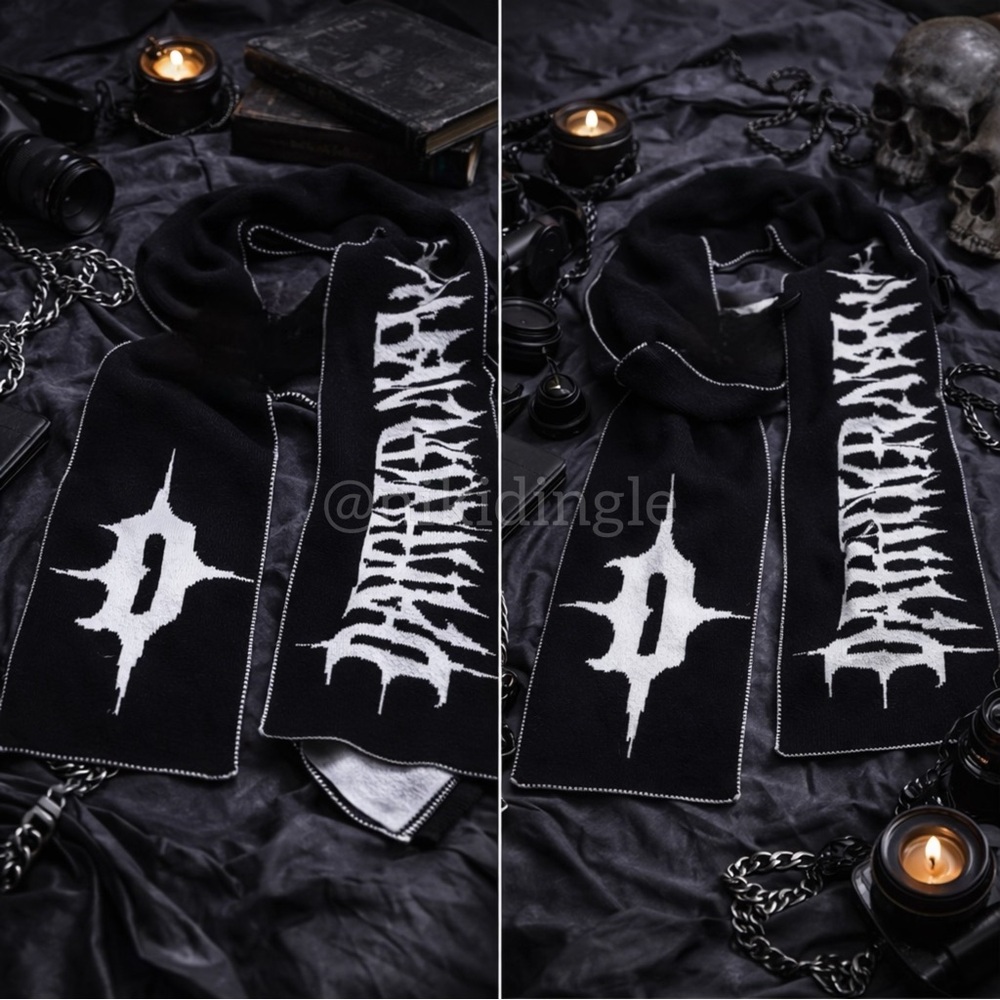 NEW Darker Wavs Dolls Kill Reversible Black White Graphic Scarf Cyber Sigilism